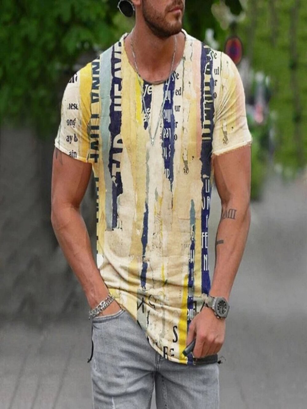 T-Shirt Mens Vintage Printed Short Sleeve Blouse Summer Casual Fitness Tops Tee - Picture 3 of 12